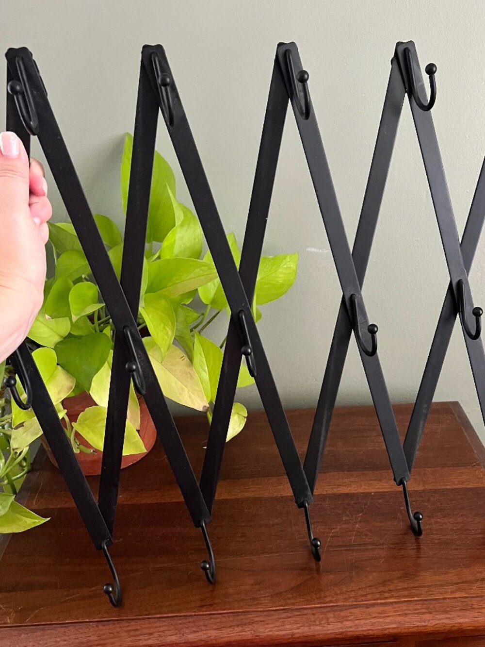 Expandable Accordion Wall Coat Rack Black Metal 16 Hook Wall Organizer 30.5